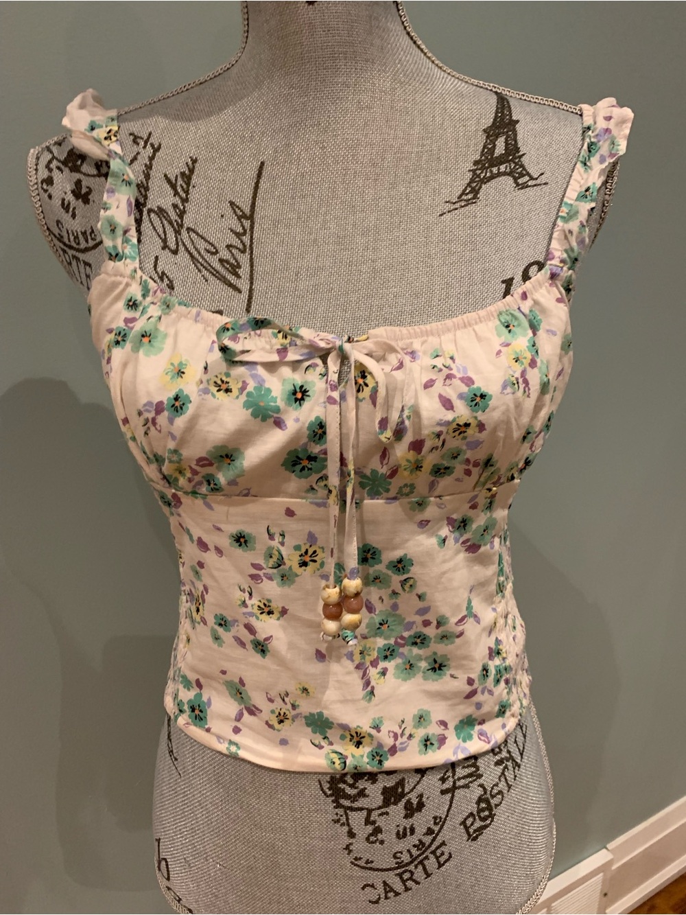 Heartloom Floral Tie-Front Bustier Top - Cream, Mint & Lavender
